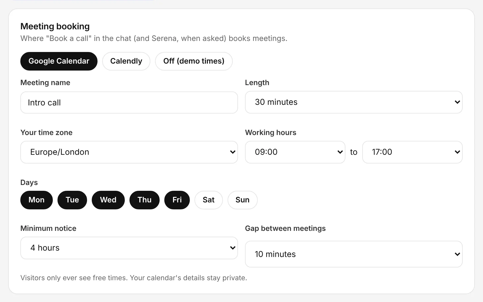 Set when people can book