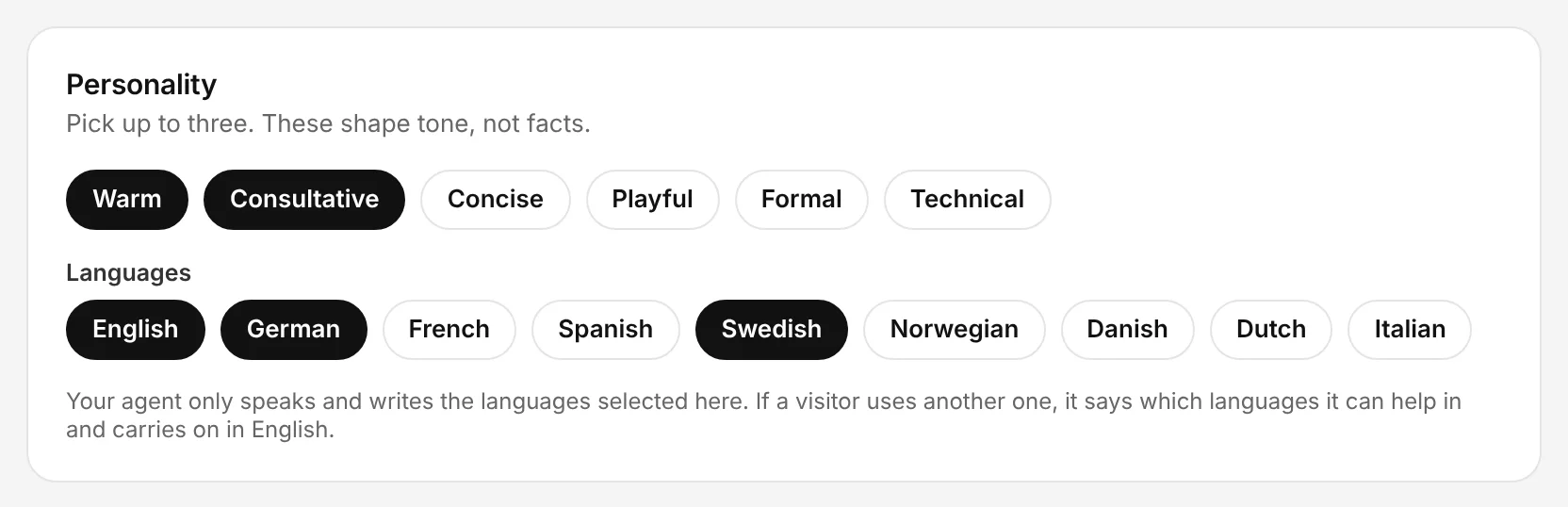 Choose its personality and languages