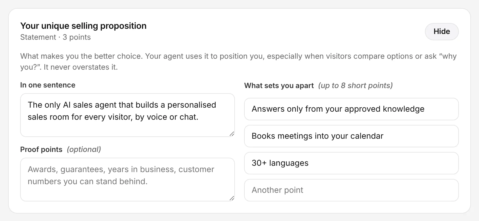 Write your unique selling proposition