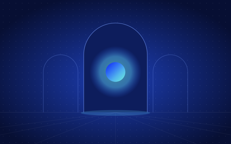 An arched shopfront doorway glowing with light: the website as a flagship store
